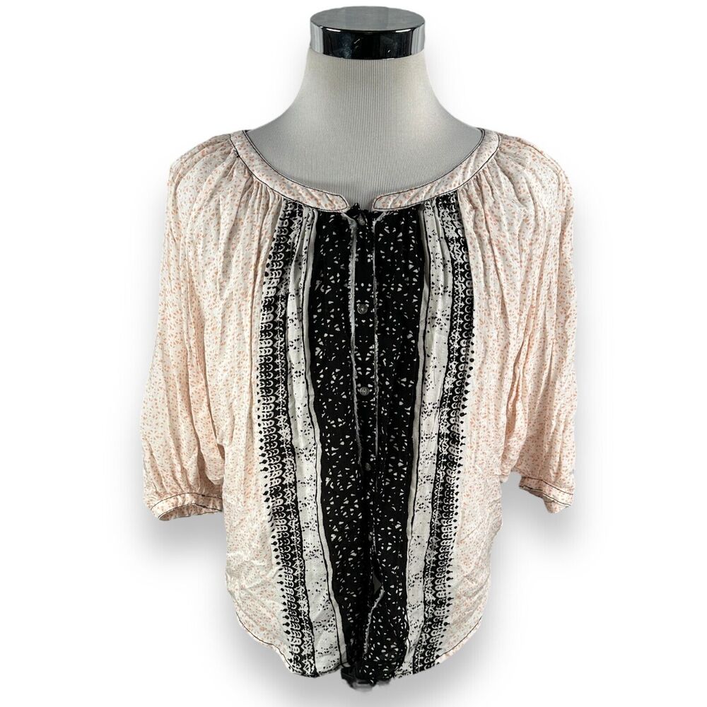 Free People Days of Romance Top Blouse Women's Small BOHO Dolman Ivory Black New